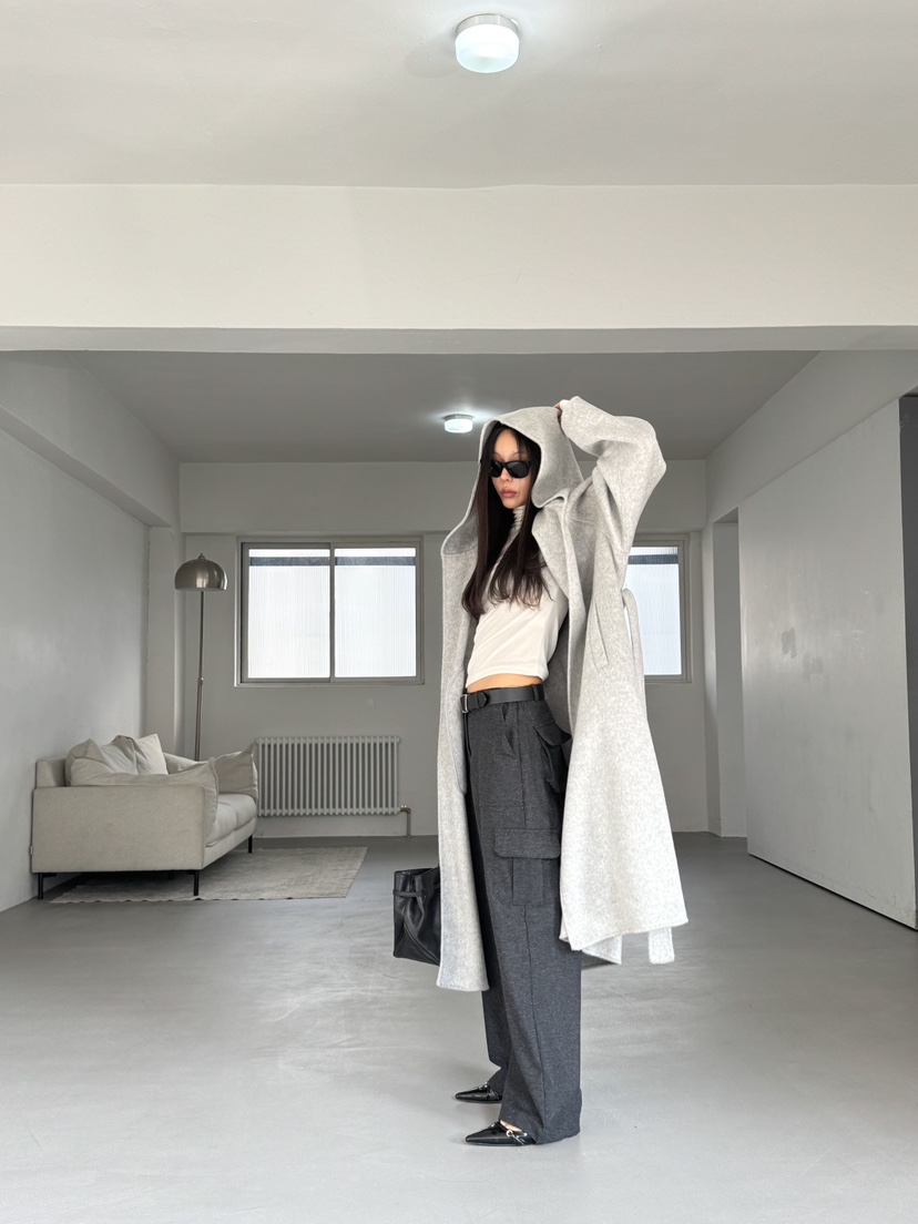 LIMLIMLIM東大門㊣代購女裝新款時尚休閑熱賣中長款大衣連帽LIM LIM LIM中長款大衣