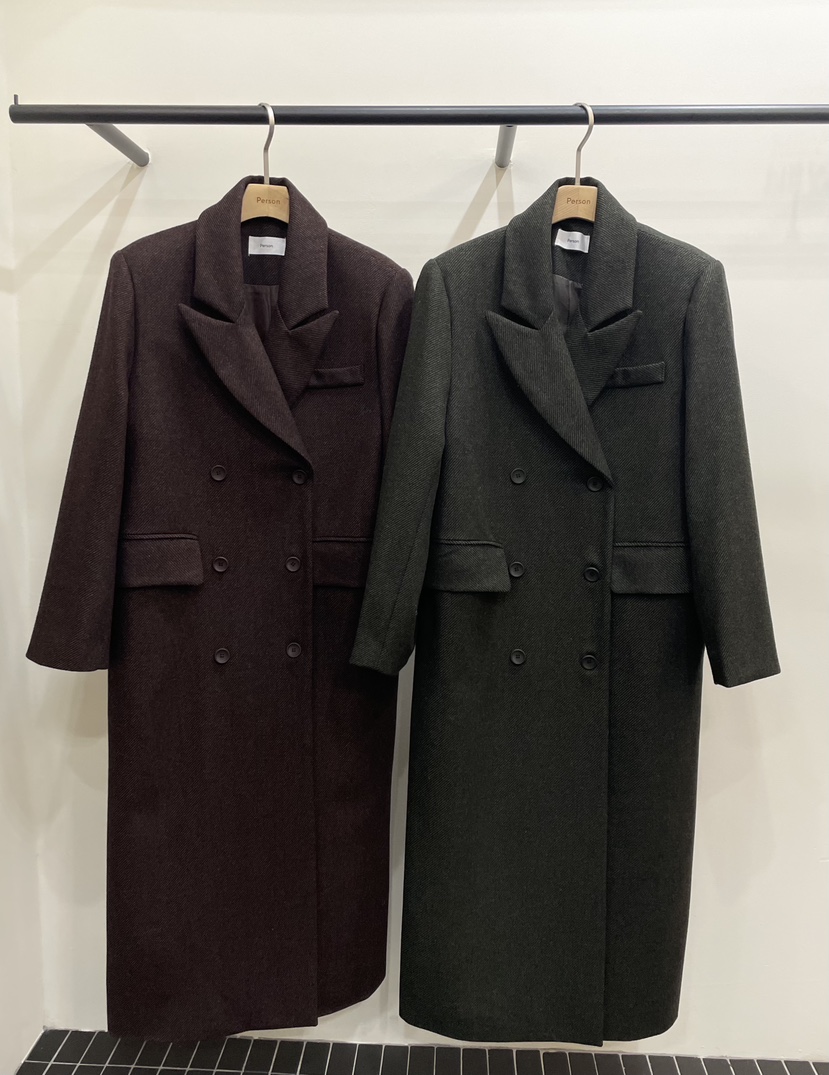 PERSON東大門㊣代購女士新款時尚推薦中長款大衣人字紋羊毛PERSON中長款大衣