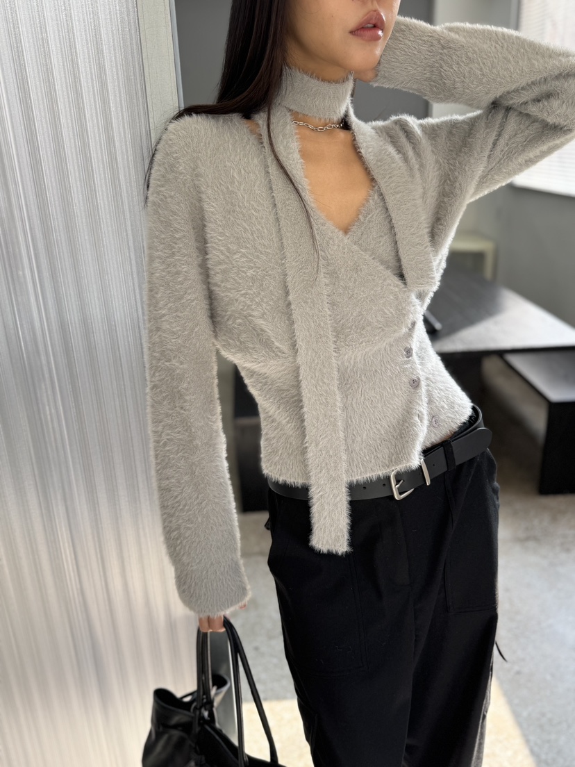 LIMLIMLIM東大門㊣實拍女士新款推薦25秋冬熱賣針織衫含脖帶LIM LIM LIM針織衫圖色2