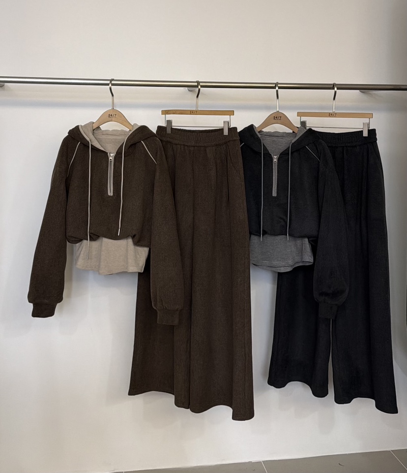 TWENTY FOUR SEVEN24-7東大門㊣實拍女士新品25秋冬套裝兩件套連帽衫羊毛TEWNTY FOUR SEVEN24-7套裝