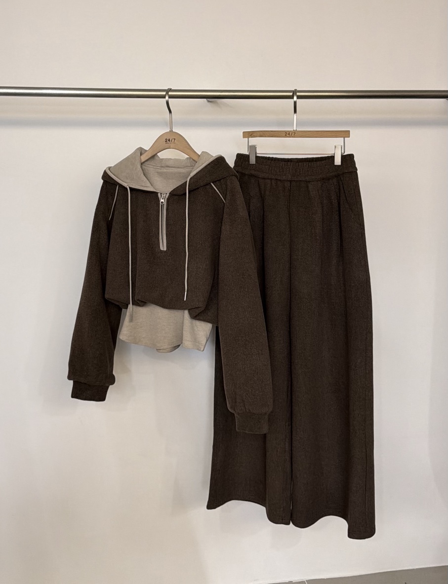 TWENTY FOUR SEVEN24-7東大門㊣實拍女士新品25秋冬套裝兩件套連帽衫羊毛TEWNTY FOUR SEVEN24-7套裝圖色1