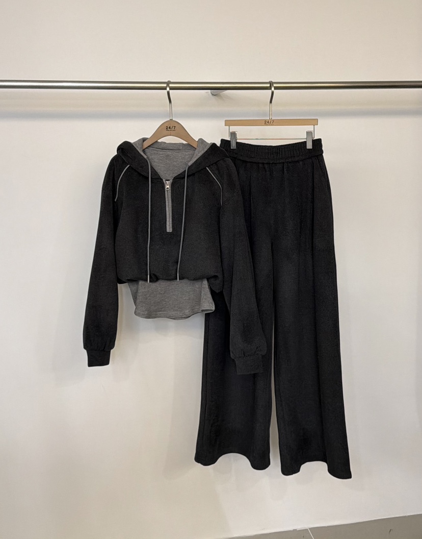 TWENTY FOUR SEVEN24-7東大門㊣實拍女士新品25秋冬套裝兩件套連帽衫羊毛TEWNTY FOUR SEVEN24-7套裝圖色2