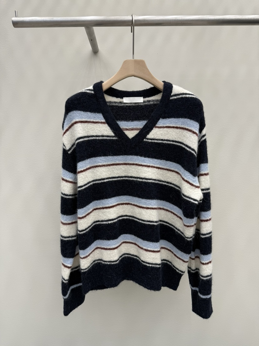 EOOB/LAMEREI東大門㊣直郵女裝新品熱賣25秋冬針織衫V領條紋EOOB/LAMEREI針織衫圖色1