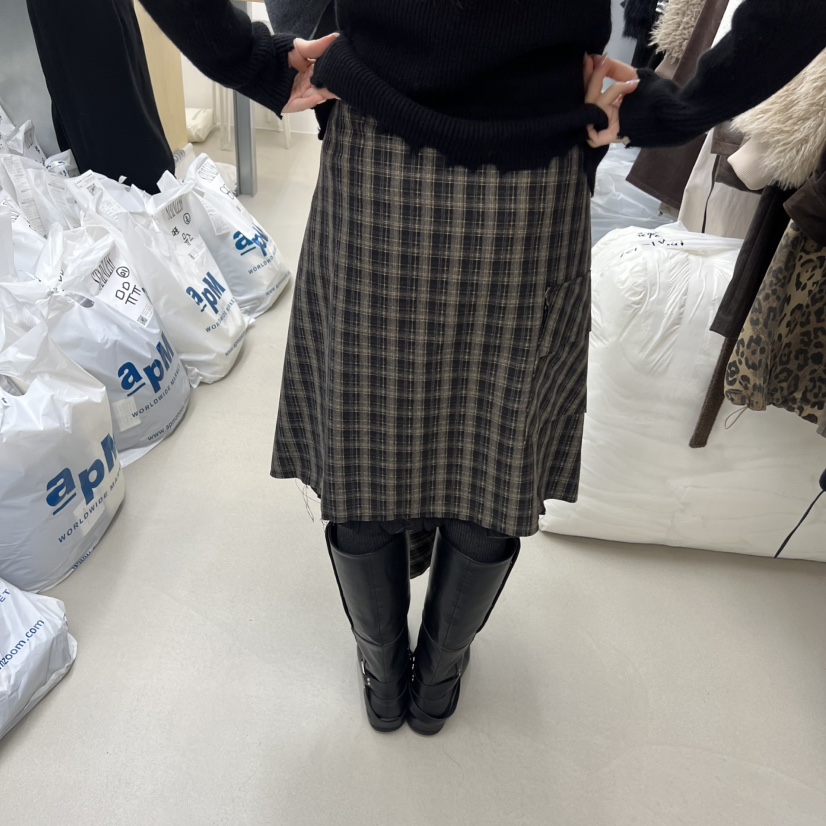 STAINLESS韓國直郵㊣女士新品人氣時尚半身裙中短裙口袋格紋STAINLESS半身裙/中短裙