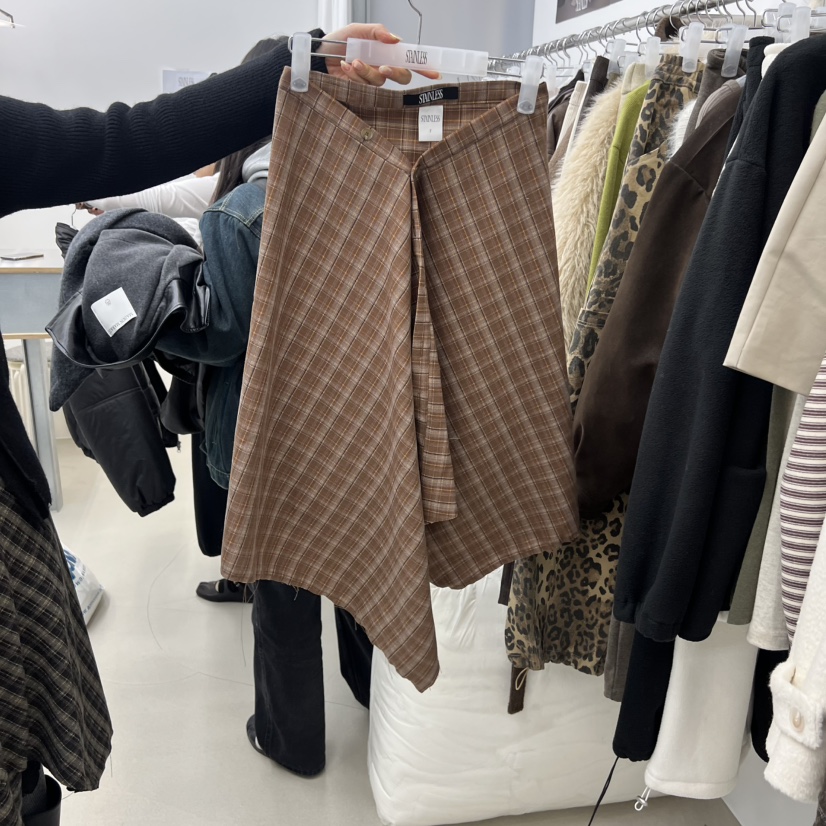 STAINLESS韓國直郵㊣女士新品人氣時尚半身裙中短裙口袋格紋STAINLESS半身裙/中短裙圖色1