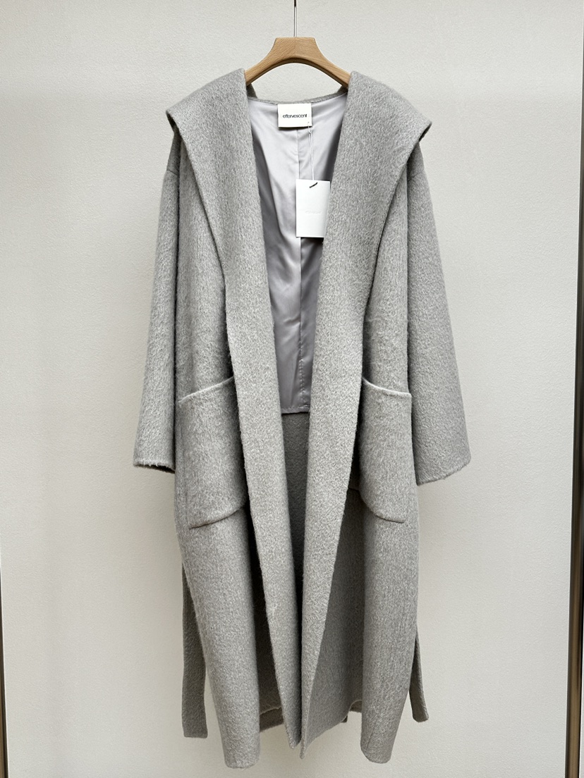 EFFERVESCENT韓國代購㊣女士新品真品中長款大衣含腰帶兜帽evc/effervescent中長款大衣圖色1