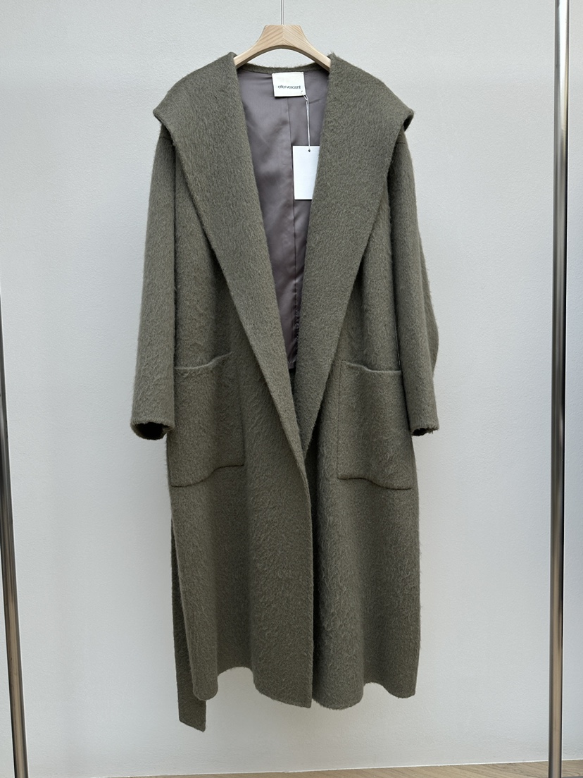 EFFERVESCENT韓國代購㊣女士新品真品中長款大衣含腰帶兜帽evc/effervescent中長款大衣圖色2