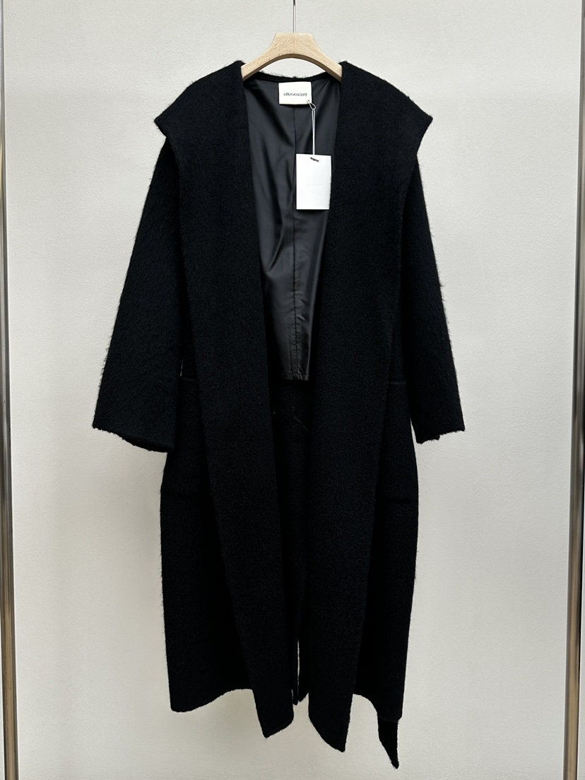 EFFERVESCENT韓國代購㊣女士新品真品中長款大衣含腰帶兜帽evc/effervescent中長款大衣圖色3