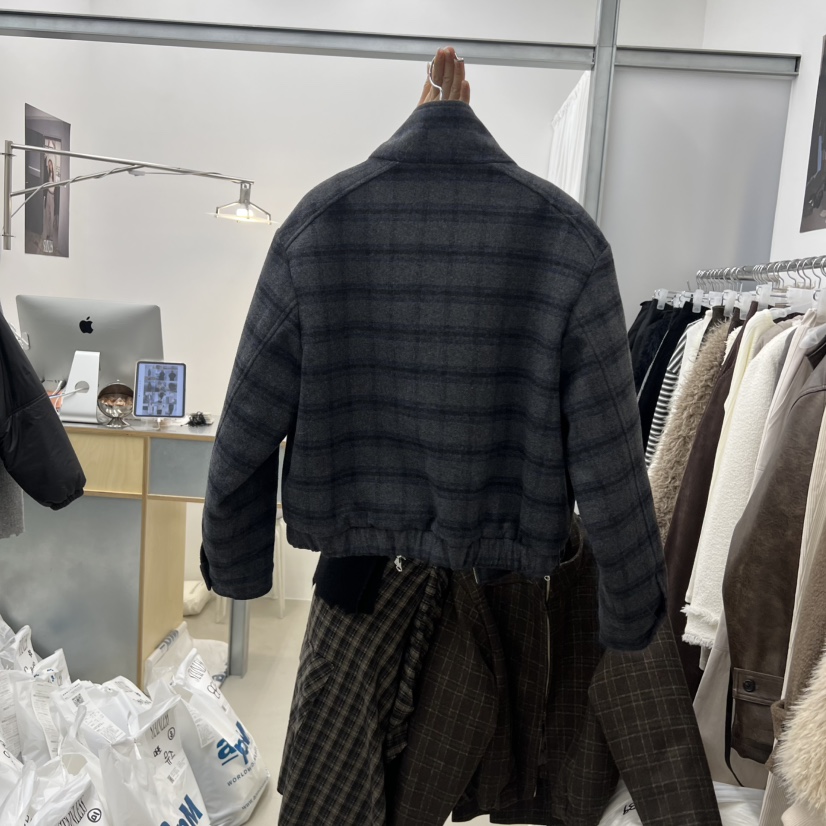 STAINLESS韓國代購㊣女士新款推薦休閑時尚25秋冬人氣夾克格紋STAINLESS夾克