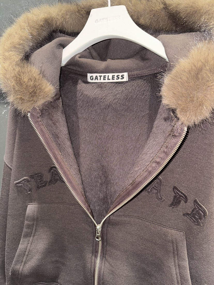 GATELESS韓國代購㊣女裝新品職業真品時尚夾克連帽拉鏈衫貂皮GATELESS夾克