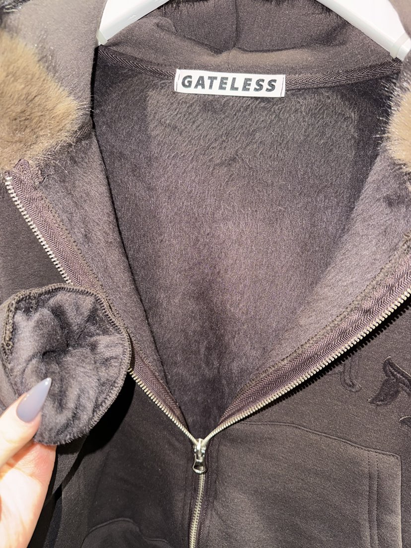 GATELESS韓國代購㊣女裝新品職業真品時尚夾克連帽拉鏈衫貂皮GATELESS夾克