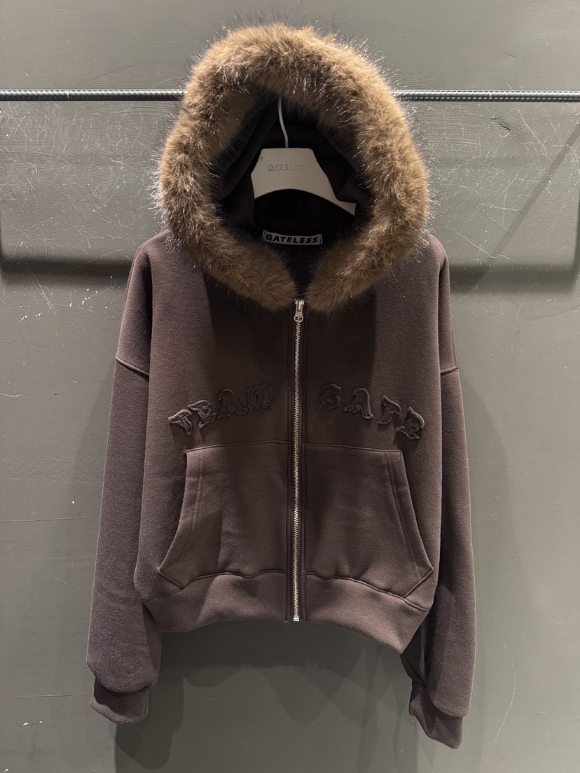 GATELESS韓國代購㊣女裝新品職業真品時尚夾克連帽拉鏈衫貂皮GATELESS夾克圖色1