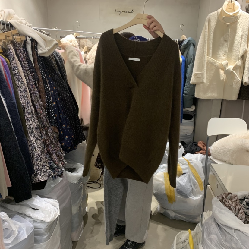 LOGROAD韓國代購㊣女士新品職業熱賣時尚人氣針織衫V領披肩LOG ROAD針織衫圖色3