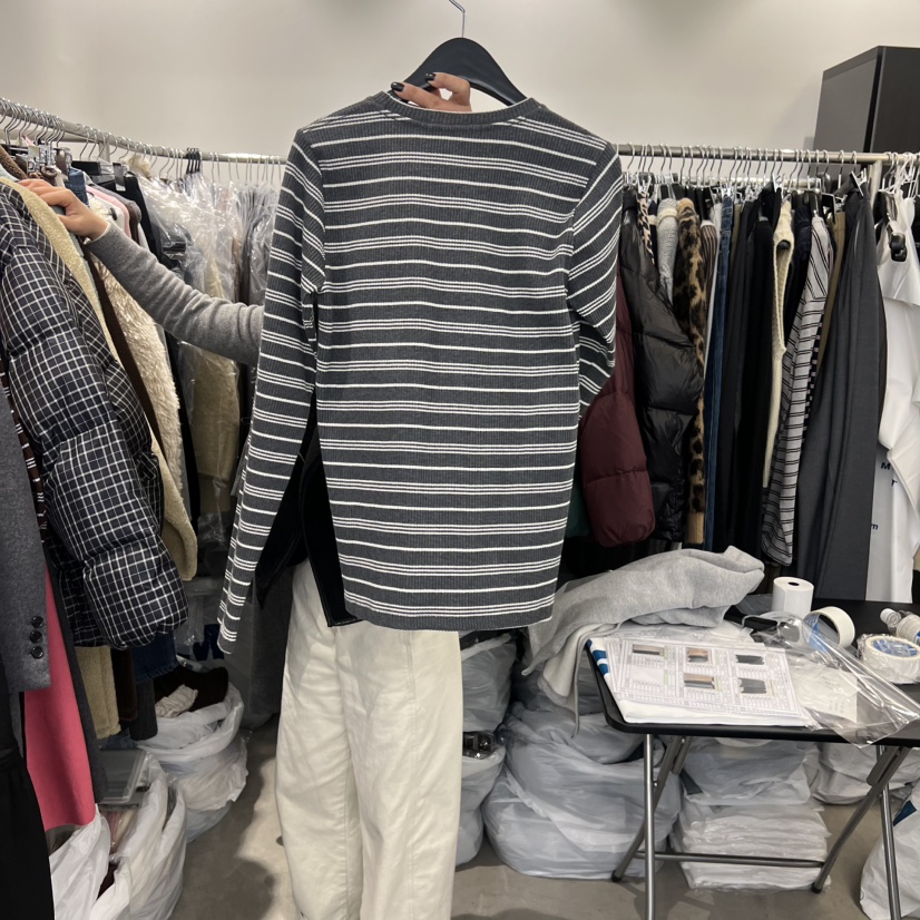 THE SECOND GROW韓國代購㊣女裝新品25秋冬休閑長袖T恤條紋THE SECOND GROW長袖T恤