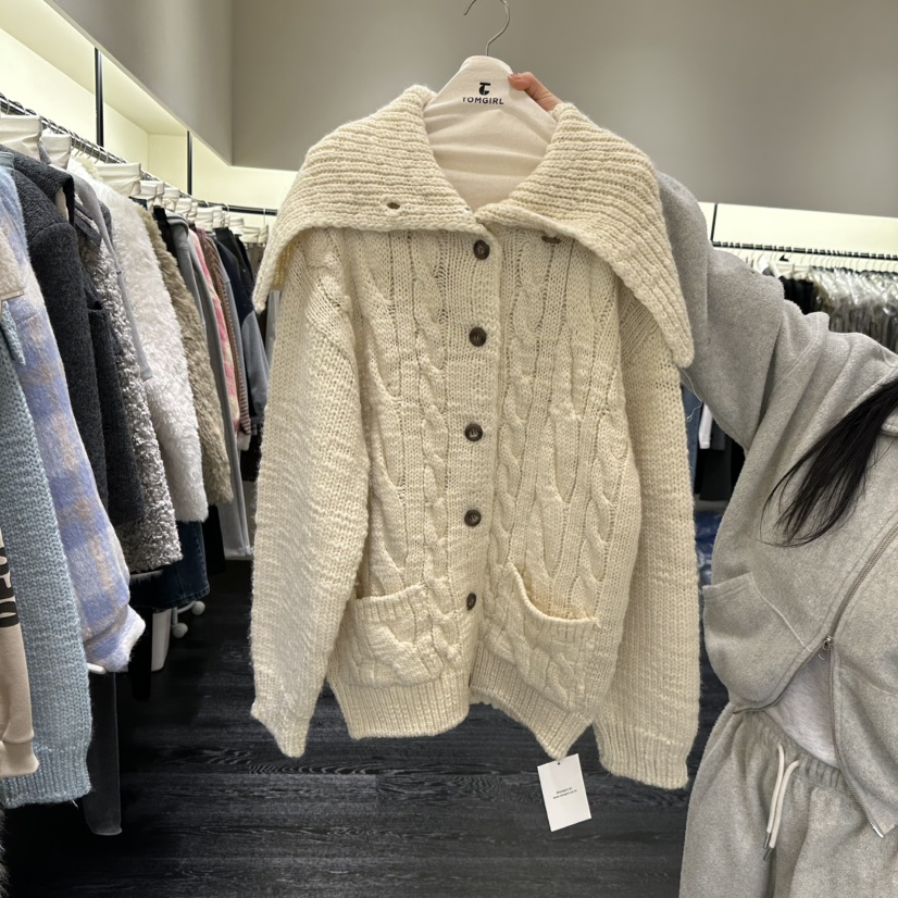 TOMGIRL韓國代購㊣女裝新品真品人氣推薦休閑針織衫披肩開衫TOMGIRL針織衫圖色1