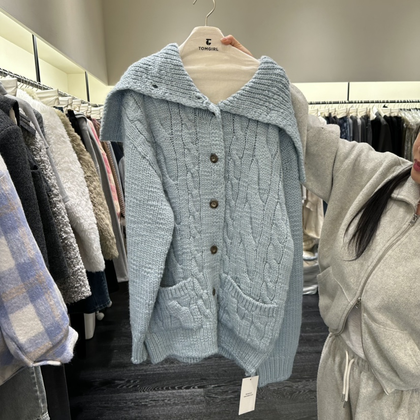 TOMGIRL韓國代購㊣女裝新品真品人氣推薦休閑針織衫披肩開衫TOMGIRL針織衫圖色3