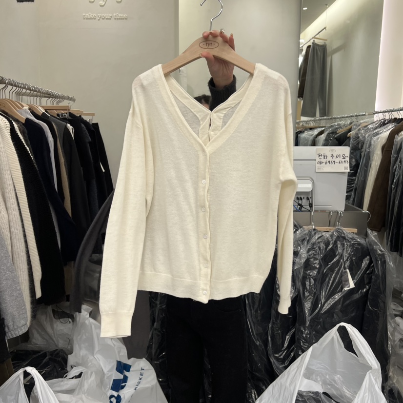 TAKE YOUE TIME東大門㊣代購女裝新款人氣針織衫雙V領開衫TAKE YOUE TIME針織衫圖色1