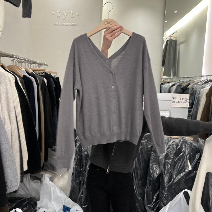 TAKE YOUE TIME東大門㊣代購女裝新款人氣針織衫雙V領開衫TAKE YOUE TIME針織衫圖色2