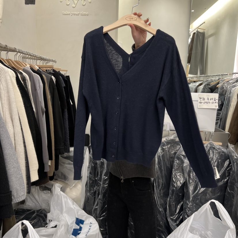 TAKE YOUE TIME東大門㊣代購女裝新款人氣針織衫雙V領開衫TAKE YOUE TIME針織衫圖色3