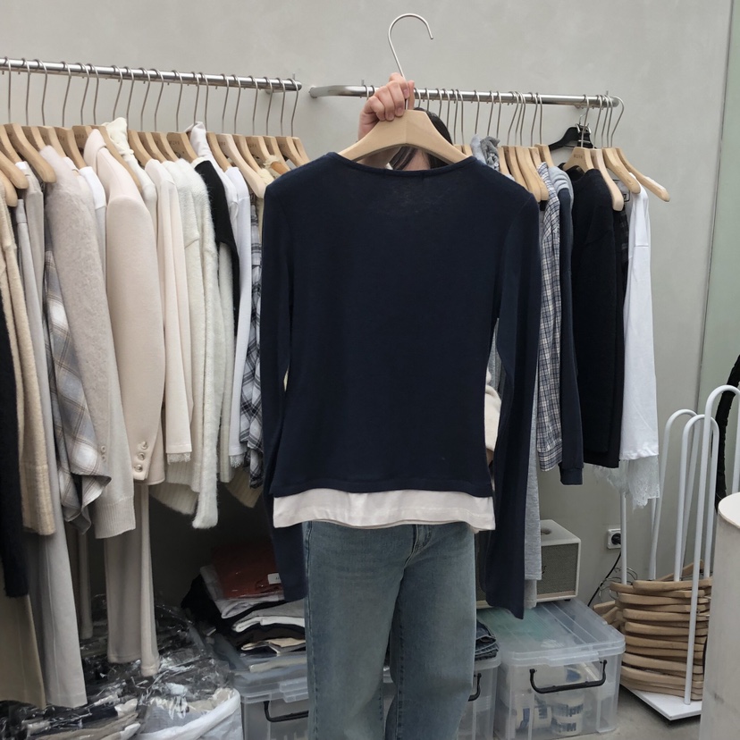 MURR韓國代購㊣女士新款推薦時尚25秋冬真品熱賣長袖T恤假兩件MURR長袖T恤