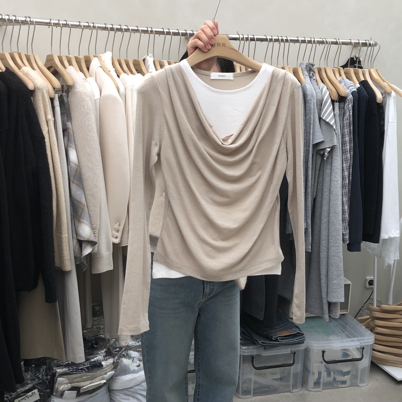 MURR韓國代購㊣女士新款推薦時尚25秋冬真品熱賣長袖T恤假兩件MURR長袖T恤圖色2