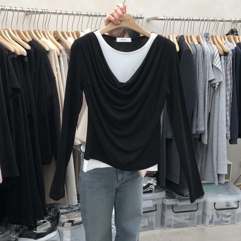 MURR韓國代購㊣女士新款推薦時尚25秋冬真品熱賣長袖T恤假兩件MURR長袖T恤圖色3