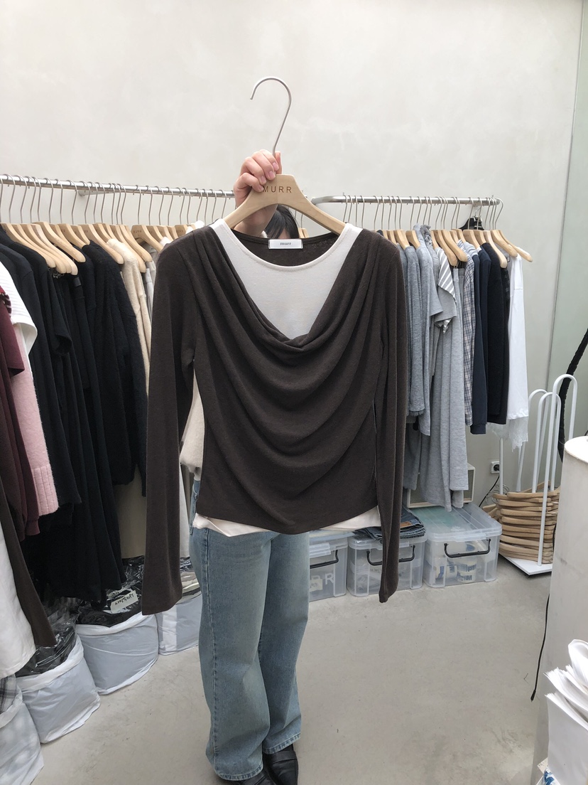 MURR韓國代購㊣女士新款推薦時尚25秋冬真品熱賣長袖T恤假兩件MURR長袖T恤圖色5