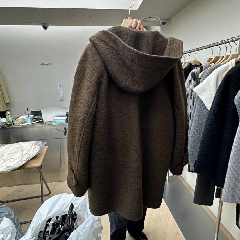 EFFERVESCENT韓國代購㊣女裝新款推薦職業中長款大衣馬海毛evc/effervescent中長款大衣