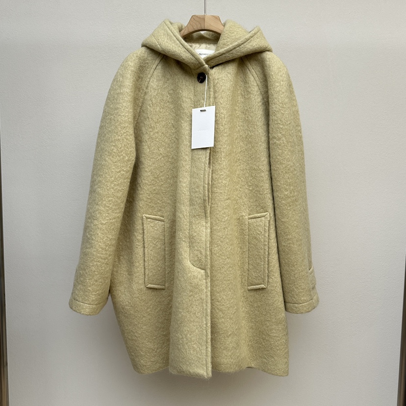 EFFERVESCENT韓國代購㊣女裝新款推薦職業中長款大衣馬海毛evc/effervescent中長款大衣圖色1