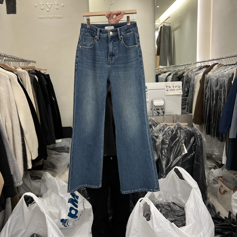 TAKE YOUE TIME韓國直郵㊣女裝新款休閑時尚25秋冬牛仔褲加絨TAKE YOUE TIME牛仔褲圖色2