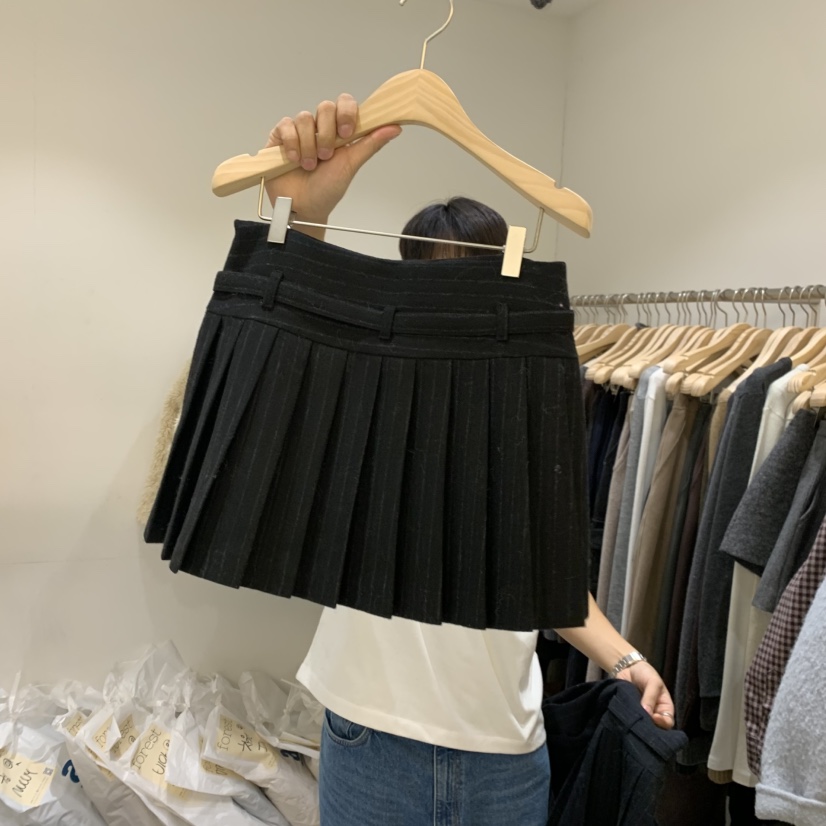 FOREST東大門㊣實拍女裝新款時尚休閑人氣短裙含腰帶百褶褶裙FOREST短裙