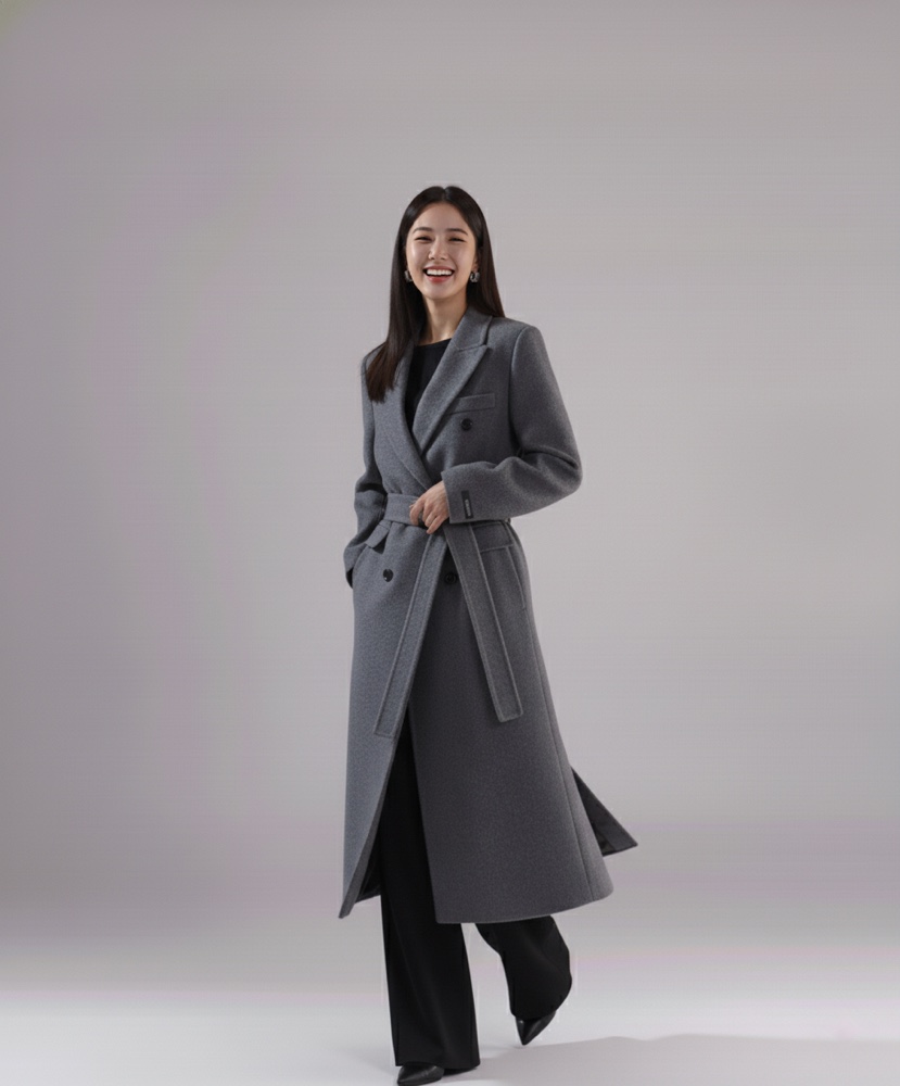 HER東大門㊣代購女裝新品休閑時尚職業25秋冬中長款大衣含腰帶HANNA21中長款大衣