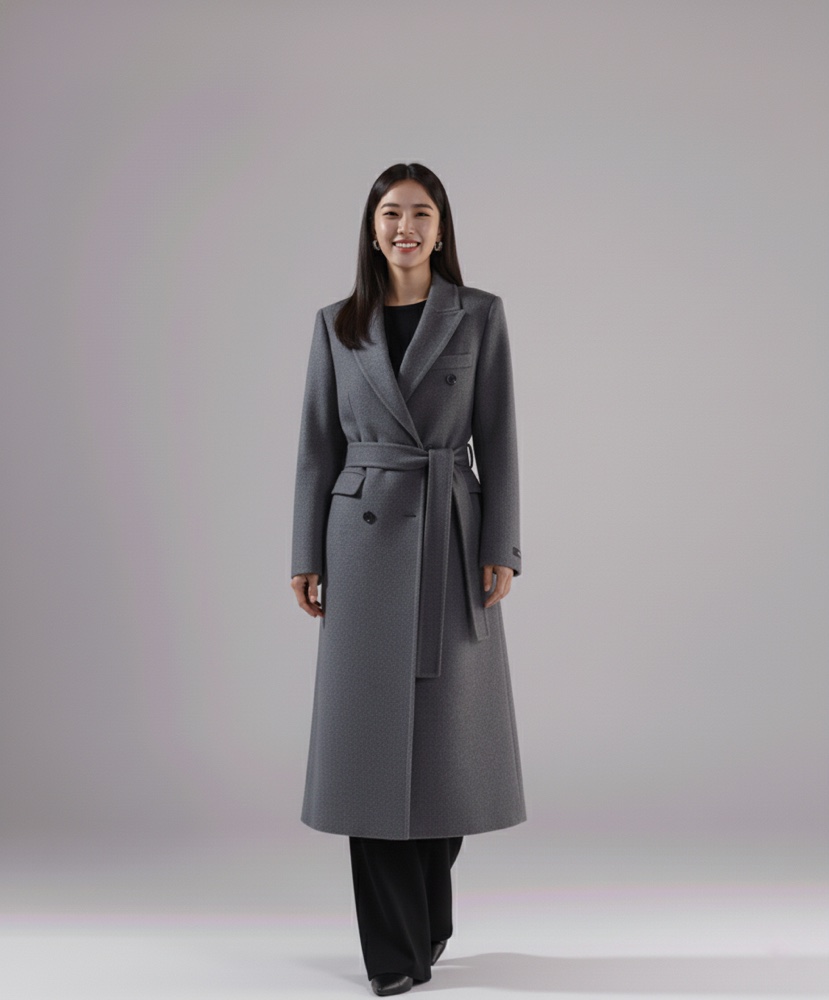 HER東大門㊣代購女裝新品休閑時尚職業25秋冬中長款大衣含腰帶HANNA21中長款大衣