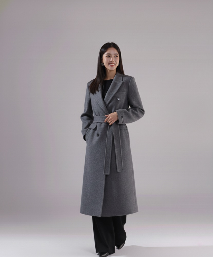 HER東大門㊣代購女裝新品休閑時尚職業25秋冬中長款大衣含腰帶HANNA21中長款大衣