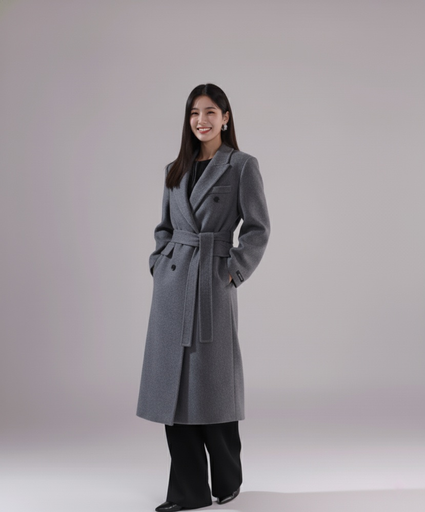 HER東大門㊣代購女裝新品休閑時尚職業25秋冬中長款大衣含腰帶HANNA21中長款大衣