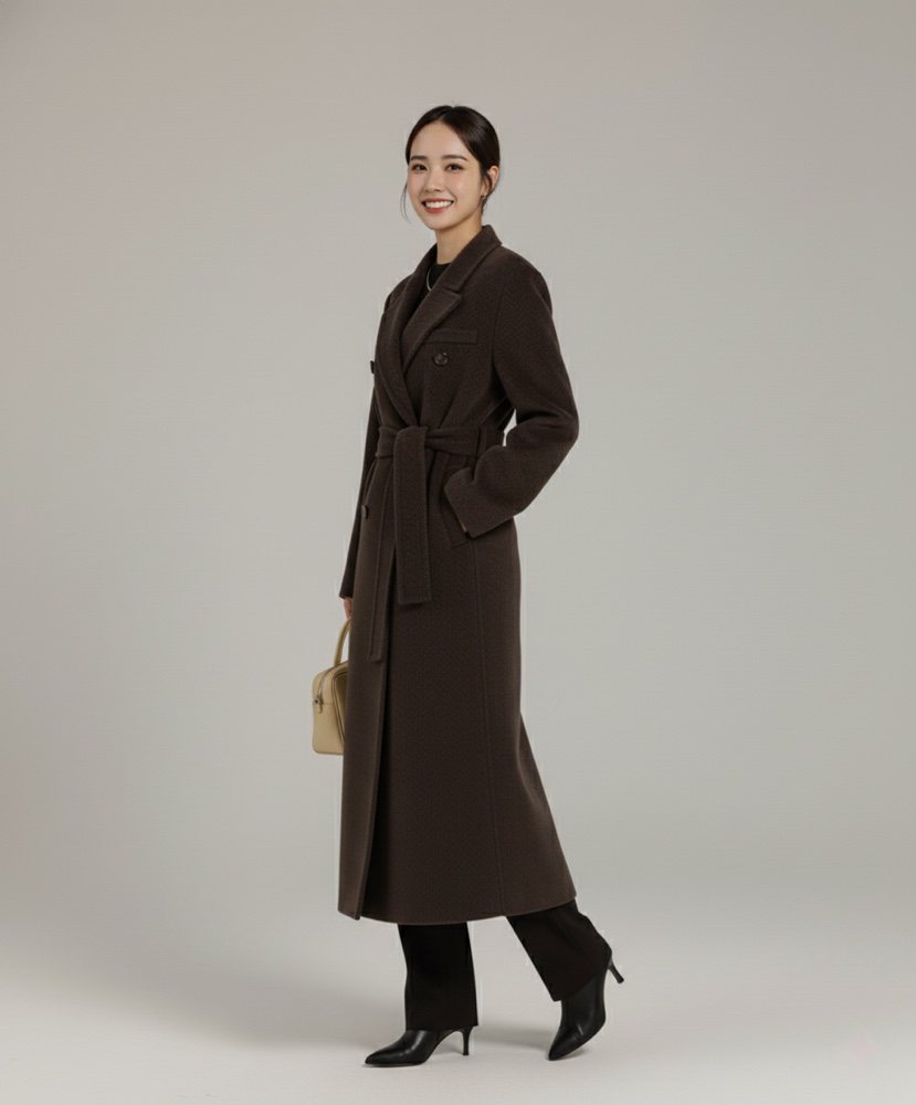 HER東大門㊣代購女裝新品休閑時尚職業25秋冬中長款大衣含腰帶HANNA21中長款大衣