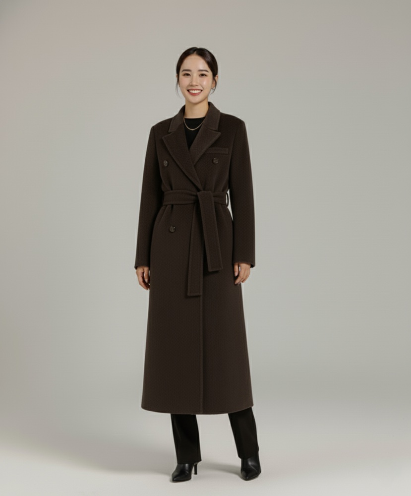 HER東大門㊣代購女裝新品休閑時尚職業25秋冬中長款大衣含腰帶HANNA21中長款大衣