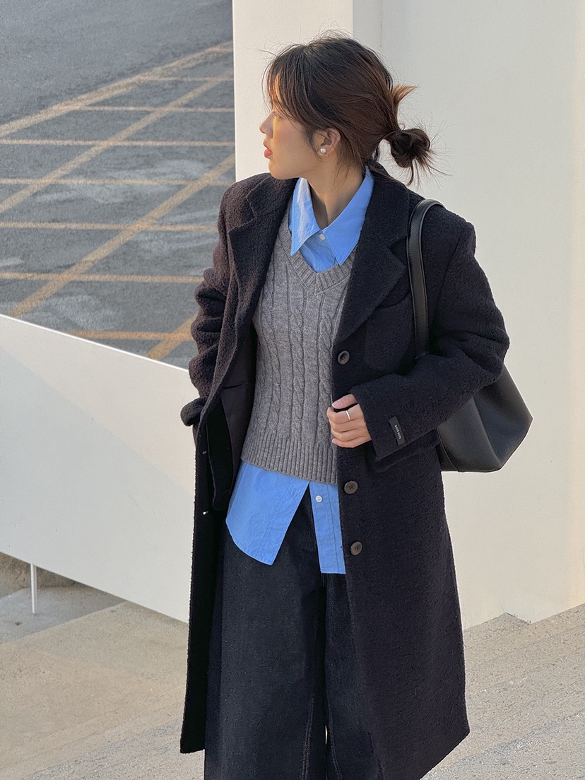 HER東大門㊣代購女士新品推薦職業時尚熱賣25秋冬中長款大衣HANNA21中長款大衣