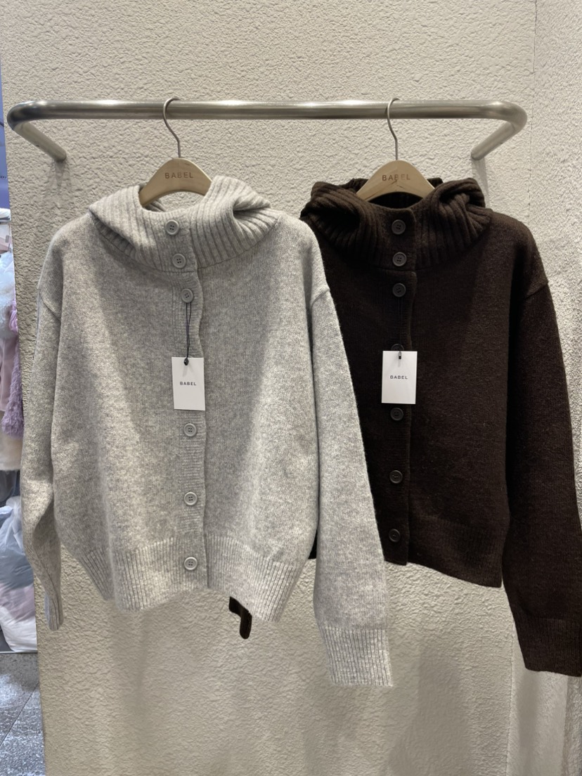 BABEL韓國直郵㊣女士新款推薦25秋冬熱賣針織衫連帽針織衫紐扣BABEL針織衫