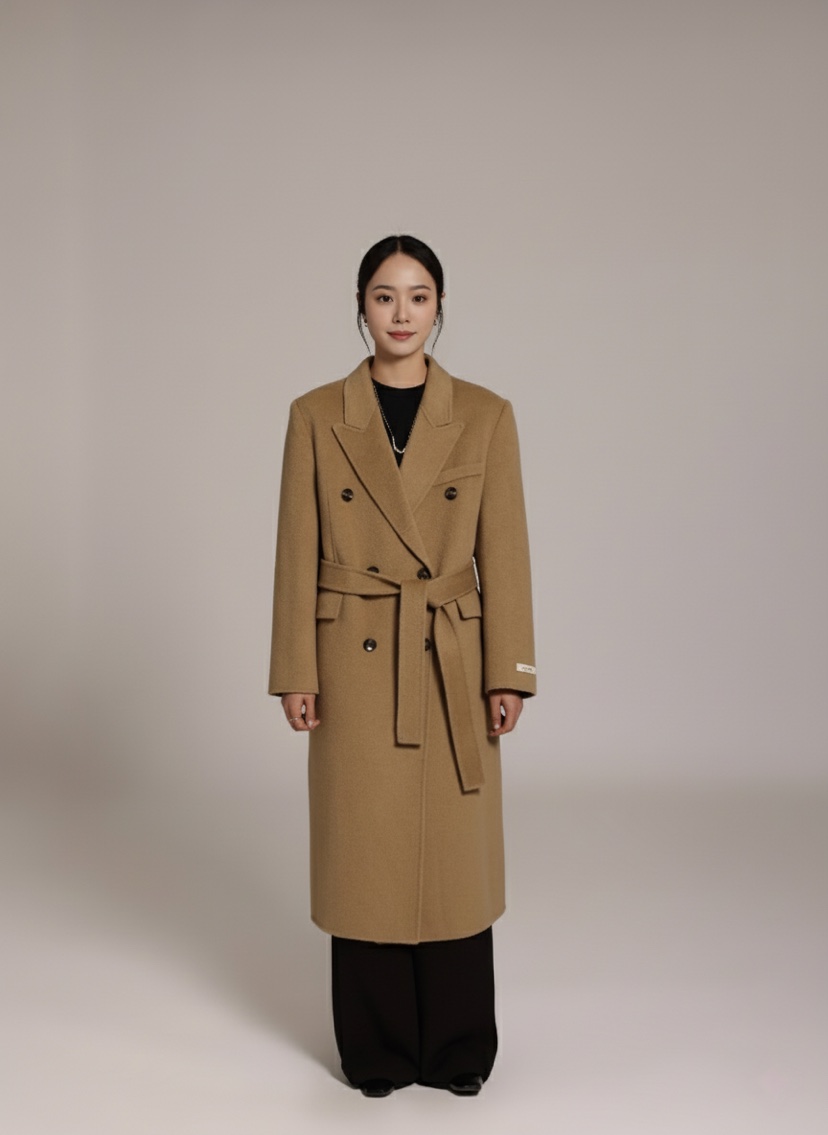 HER東大門㊣實拍女士新款人氣真品職業推薦中長款大衣含腰帶HANNA21中長款大衣