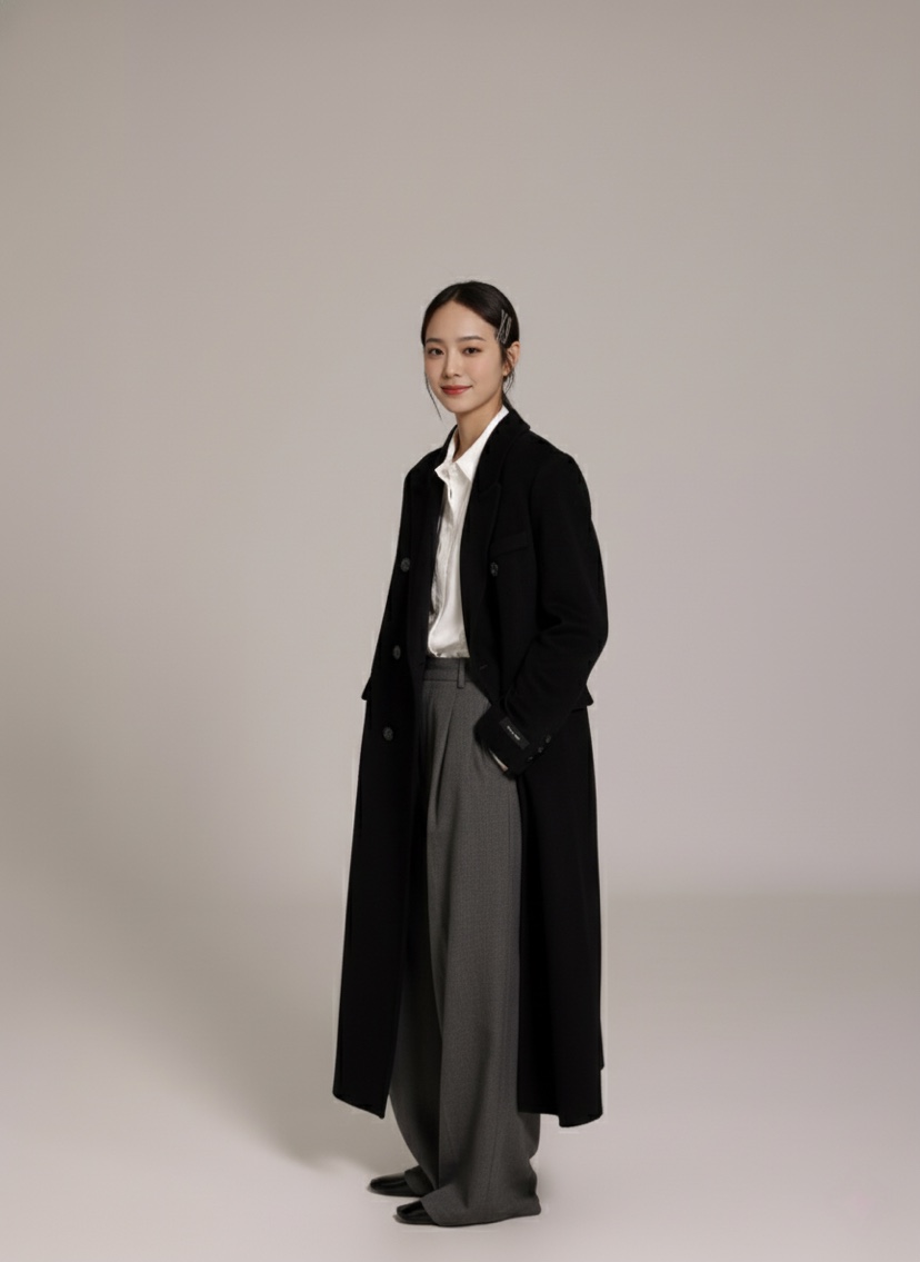 HER東大門㊣實拍女士新款人氣真品職業推薦中長款大衣含腰帶HANNA21中長款大衣