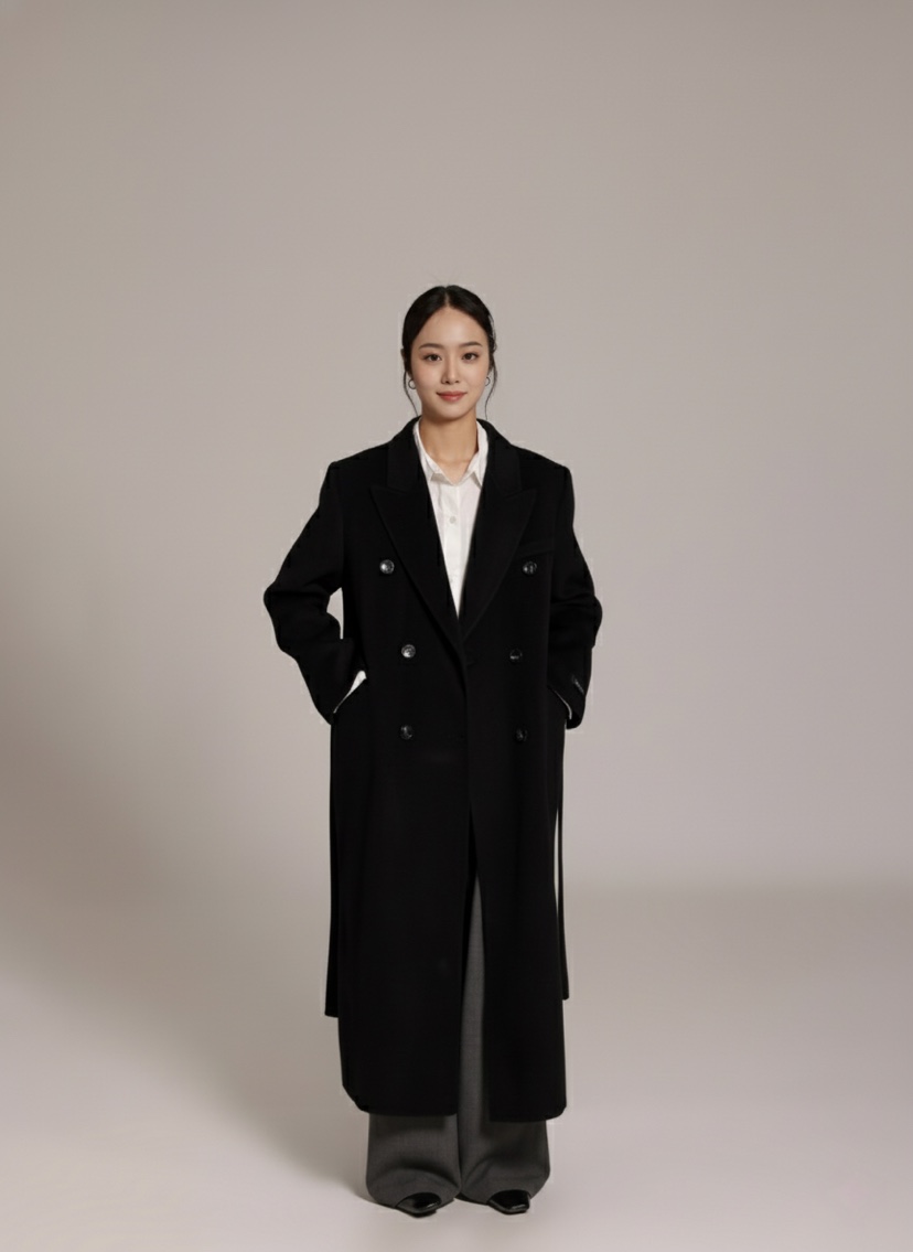 HER東大門㊣實拍女士新款人氣真品職業推薦中長款大衣含腰帶HANNA21中長款大衣