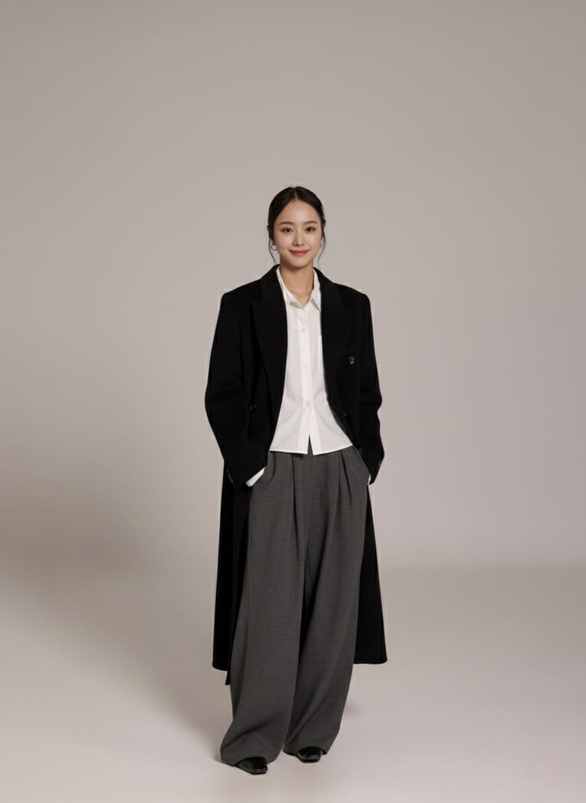 HER東大門㊣實拍女士新款人氣真品職業推薦中長款大衣含腰帶HANNA21中長款大衣