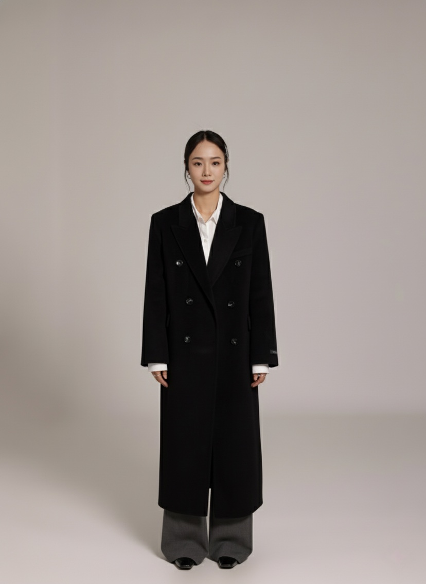 HER東大門㊣實拍女士新款人氣真品職業推薦中長款大衣含腰帶HANNA21中長款大衣