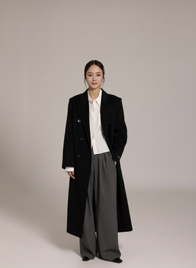 HER東大門㊣實拍女士新款人氣真品職業推薦中長款大衣含腰帶HANNA21中長款大衣