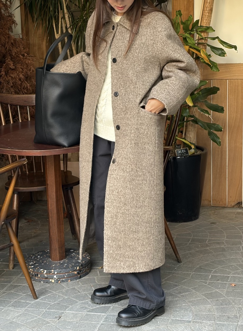 THE ABLE韓國代購㊣女裝新品職業休閑人氣時尚中長款大衣羊毛THE ABLE/TA中長款大衣