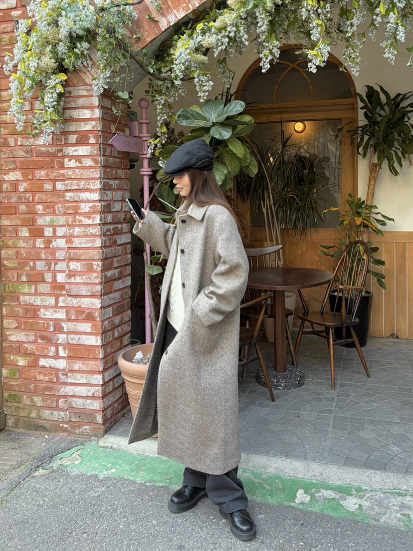 THE ABLE韓國代購㊣女裝新品職業休閑人氣時尚中長款大衣羊毛THE ABLE/TA中長款大衣