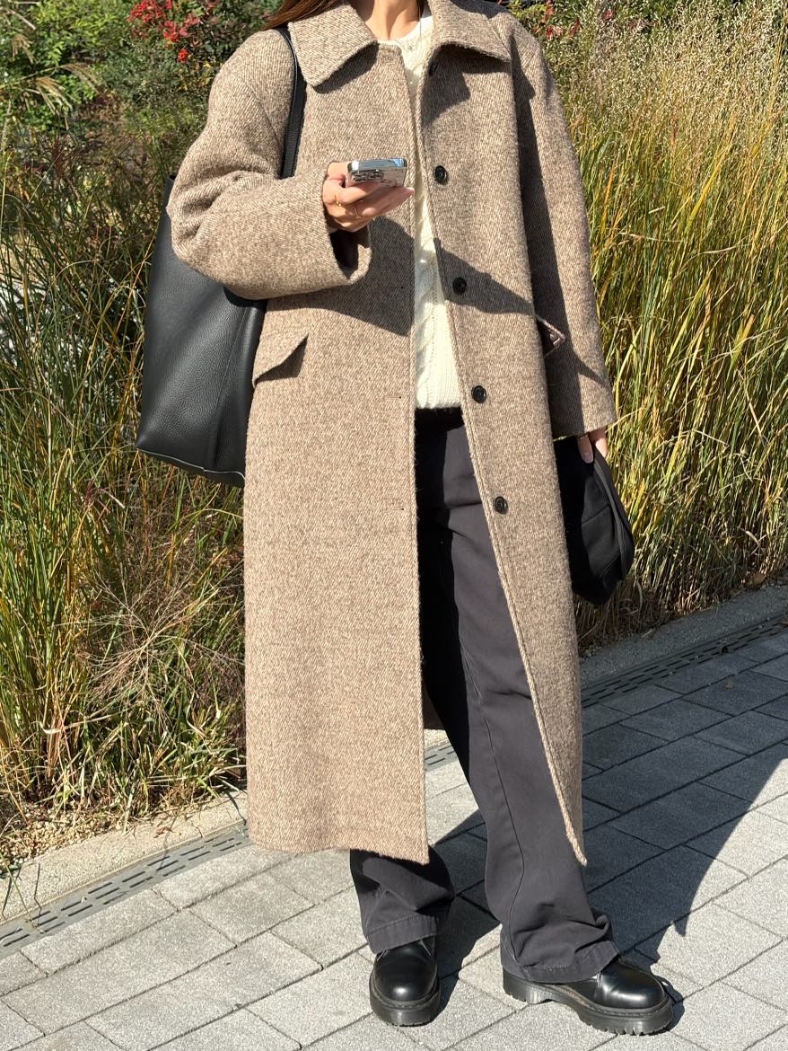 THE ABLE韓國代購㊣女裝新品職業休閑人氣時尚中長款大衣羊毛THE ABLE/TA中長款大衣