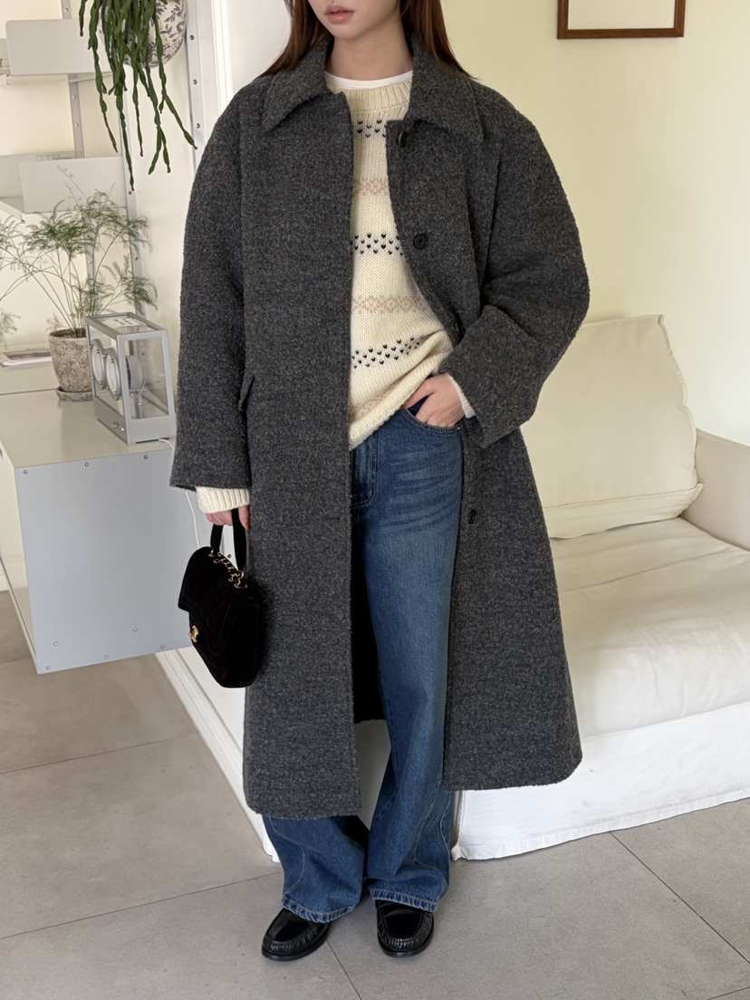 THE ABLE韓國代購㊣女裝新品職業休閑人氣時尚中長款大衣羊毛THE ABLE/TA中長款大衣