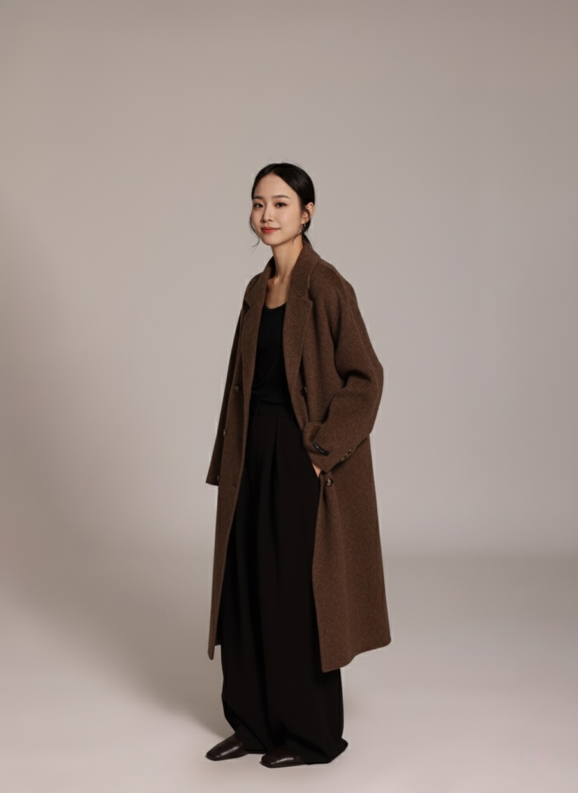 HER韓國代購㊣女裝新款時尚25秋冬熱賣真品職業人氣中長款大衣HANNA21中長款大衣